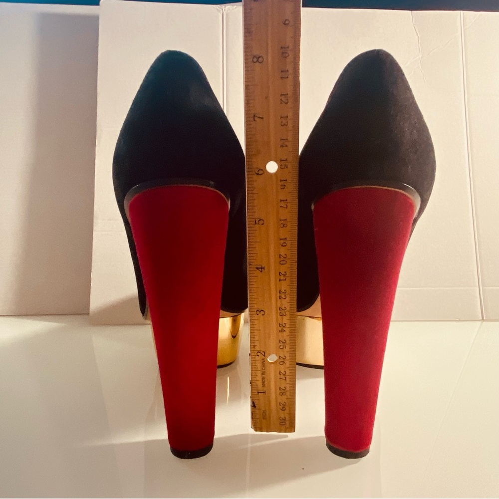 Zara EU Size 41 Striking Black/ Red /Gold  Platform Dress/Prom shoes - Picture 8 of 10